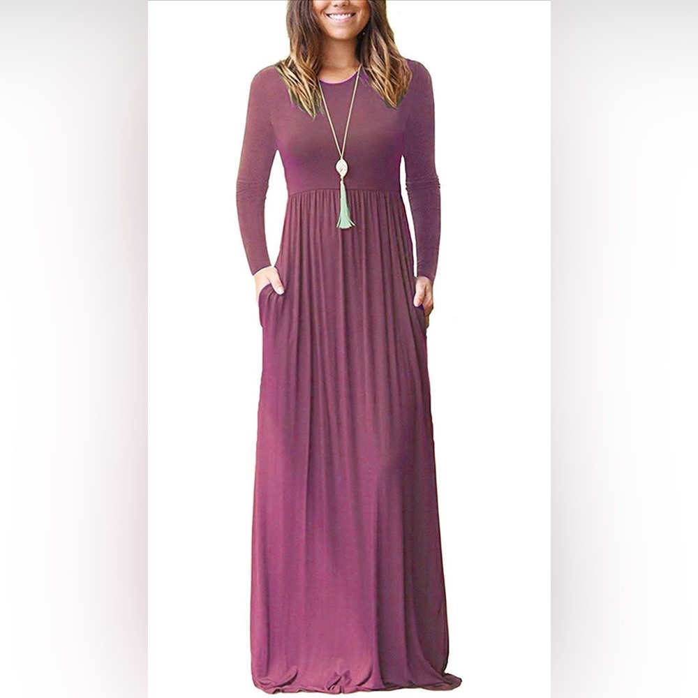 AUSELILY Women Long Sleeve Loose Plain Maxi Dresses Casual Long Dresses